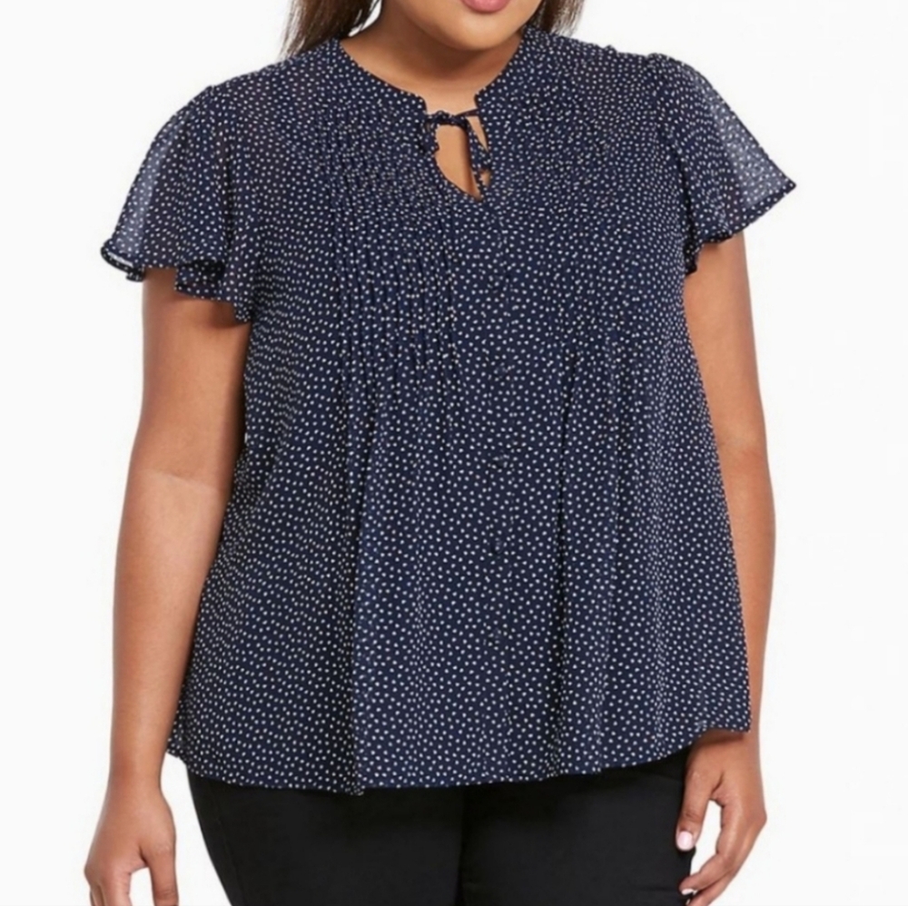 Torrid 00 women's sheer transparent heart top chiffon pleated tie front